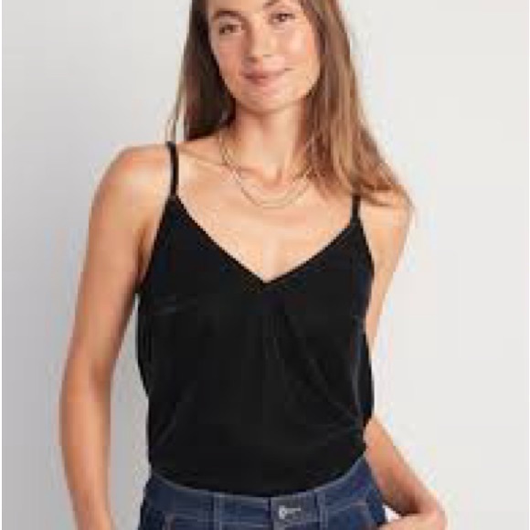 Old Navy Black Velvet Cami Tank Top V Neck - Picture 1 of 5